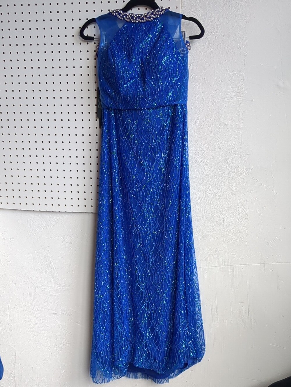 Posh Royal Blue Beaded Formal Maxi Dress